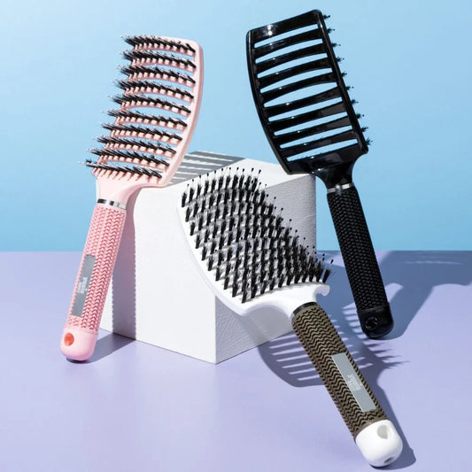 2 st Curved Paddle Brush + Gratis Cleaning Brush