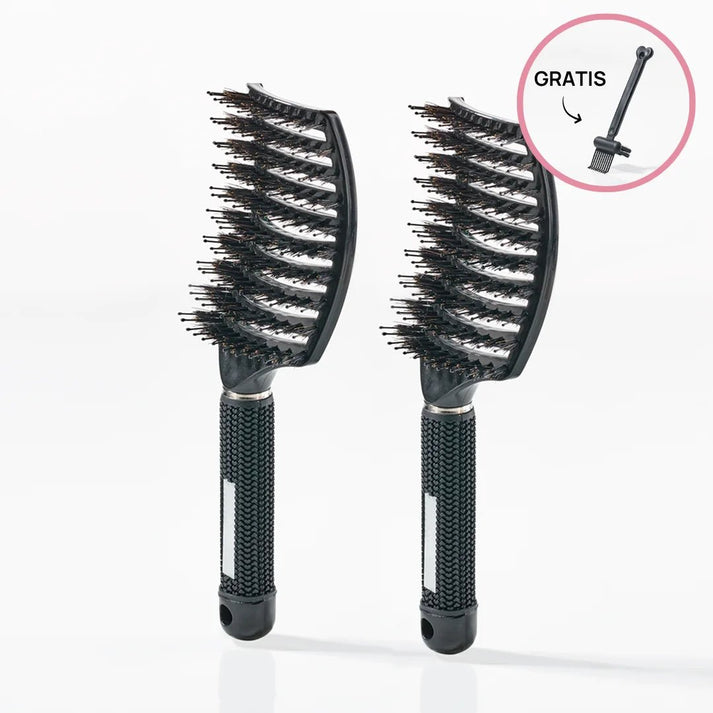 2 st Curved Paddle Brush + Gratis Cleaning Brush