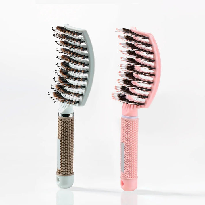 Curved Paddle Brush - hårborste med vildsvinshår