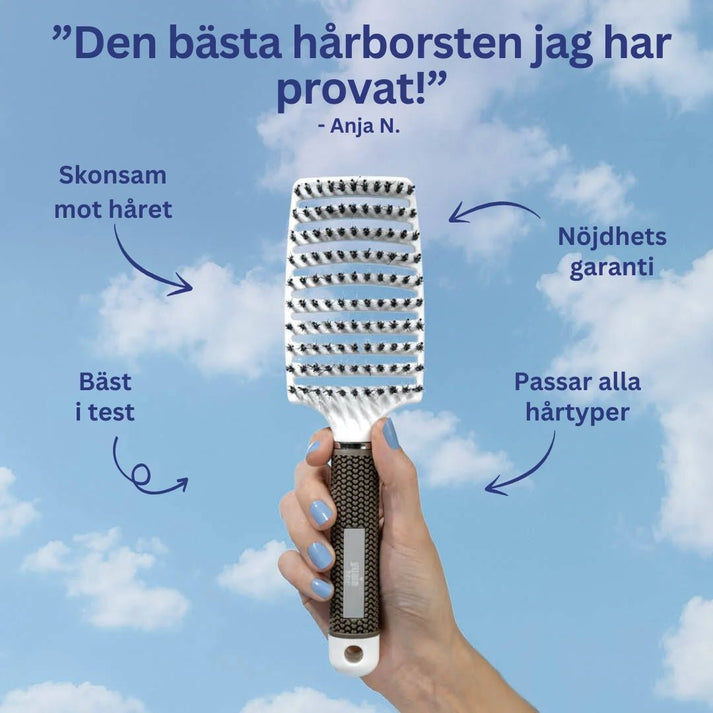 Curved Paddle Brush - hårborste med vildsvinshår