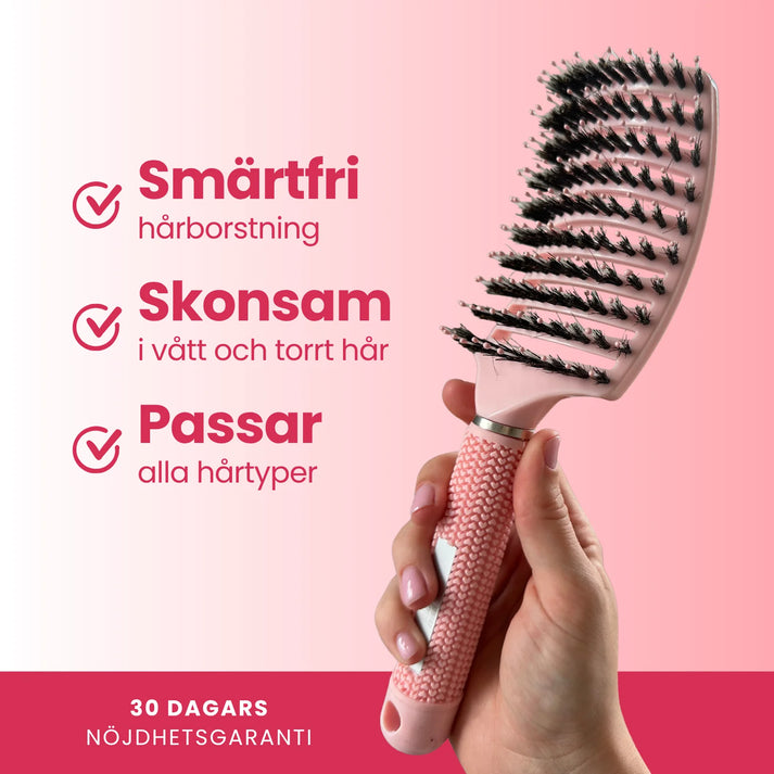 Curved Paddle Brush - hårborste med vildsvinshår