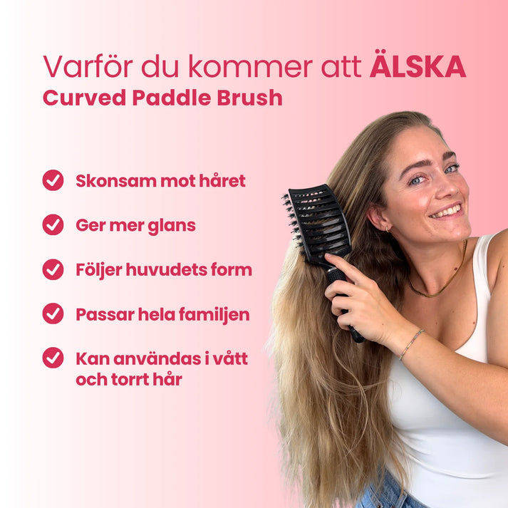 Curved Paddle Brush - hårborste med vildsvinshår