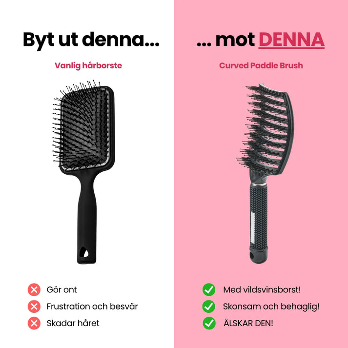 Curved Paddle Brush - hårborste med vildsvinshår