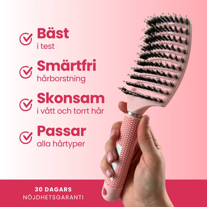 Curved Paddle Brush - hårborste med vildsvinshår
