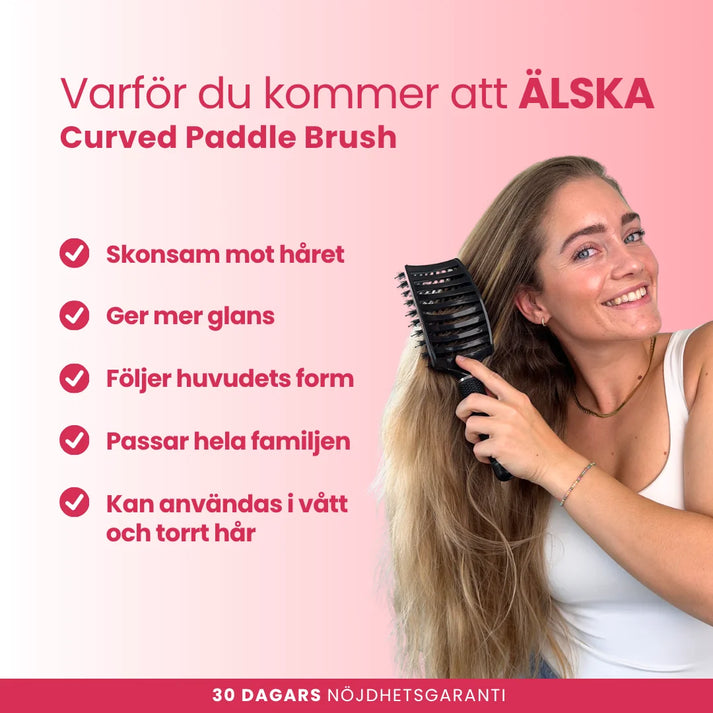 Curved Paddle Brush - hårborste med vildsvinshår