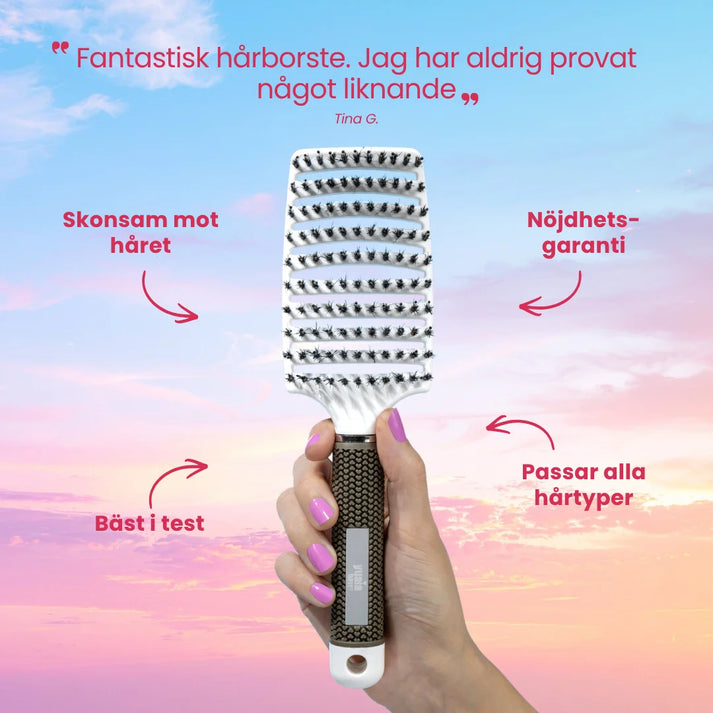 Curved Paddle Brush - hårborste med vildsvinshår