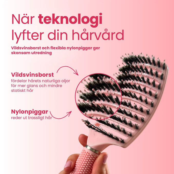 Curved Paddle Brush - hårborste med vildsvinshår